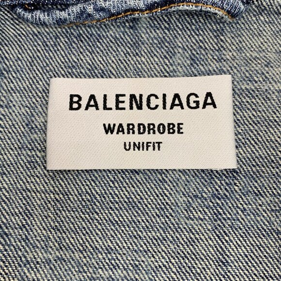 Balenciaga S Blue Logo Printed Washed Denim Jacket Unifit Cotton Single-Breasted - Picture 2 of 7